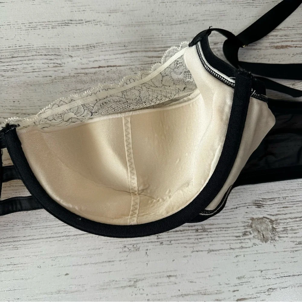 CACIQUE Floral Lace Balconette Bra 42DD Cream Black - Picture 7 of 9